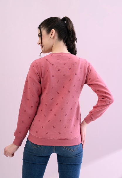 Flamingo Pink All Over Printed Fleece Sweatshirt