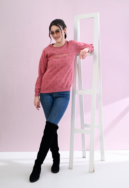 Flamingo Pink All Over Printed Fleece Sweatshirt