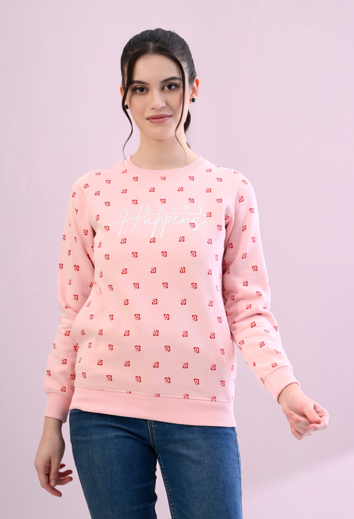 Millennial Pink All Over Printed Fleece Sweatshirt