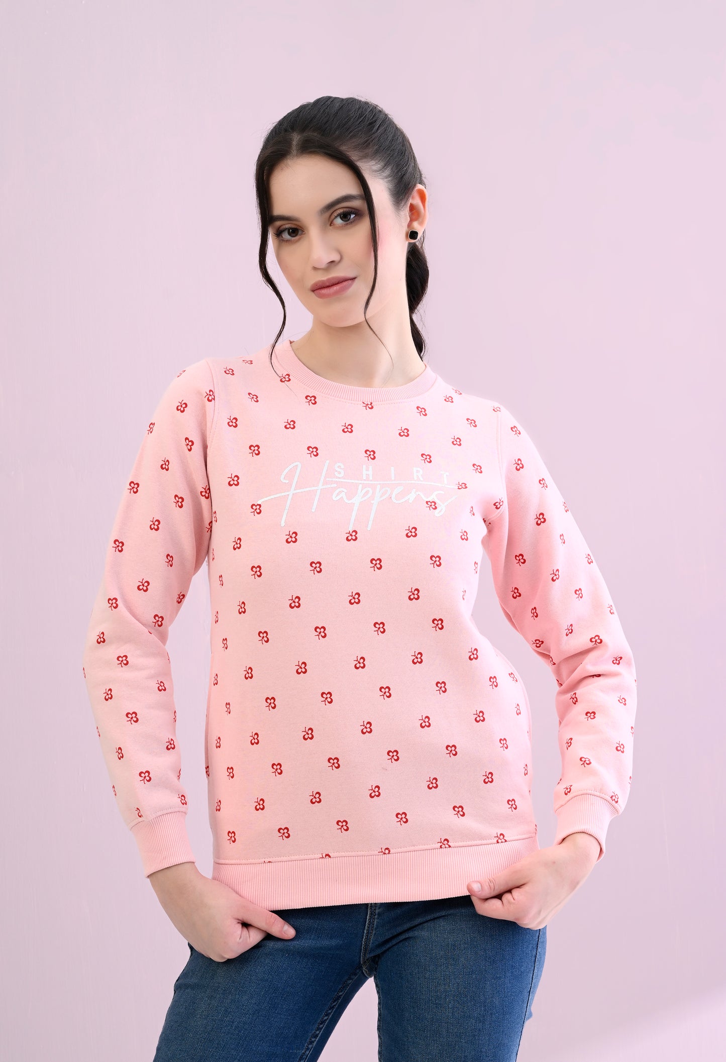 Millennial Pink All Over Printed Fleece Sweatshirt