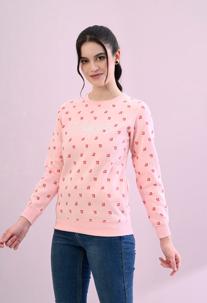 Millennial Pink All Over Printed Fleece Sweatshirt