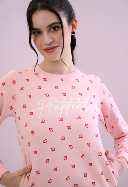 Millennial Pink All Over Printed Fleece Sweatshirt