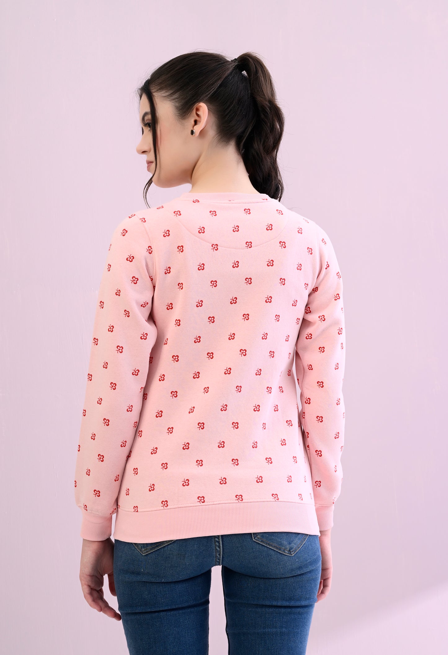 Millennial Pink All Over Printed Fleece Sweatshirt