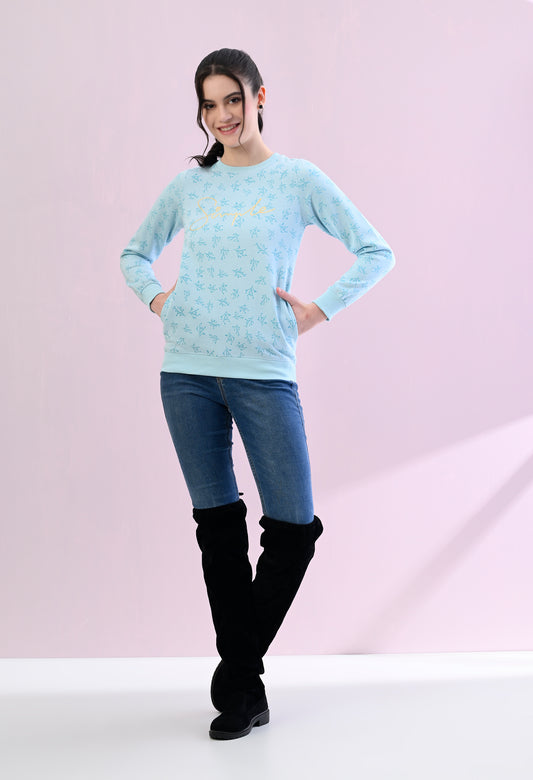 Ice Blue All Over Printed Fleece Sweatshirt