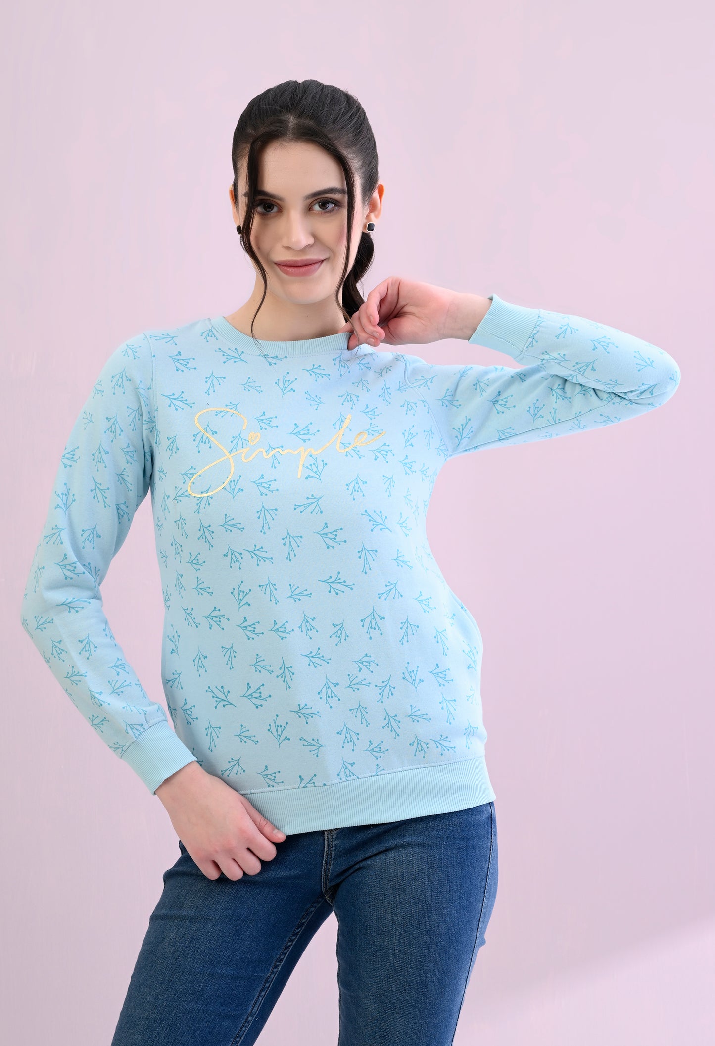 Ice Blue All Over Printed Fleece Sweatshirt