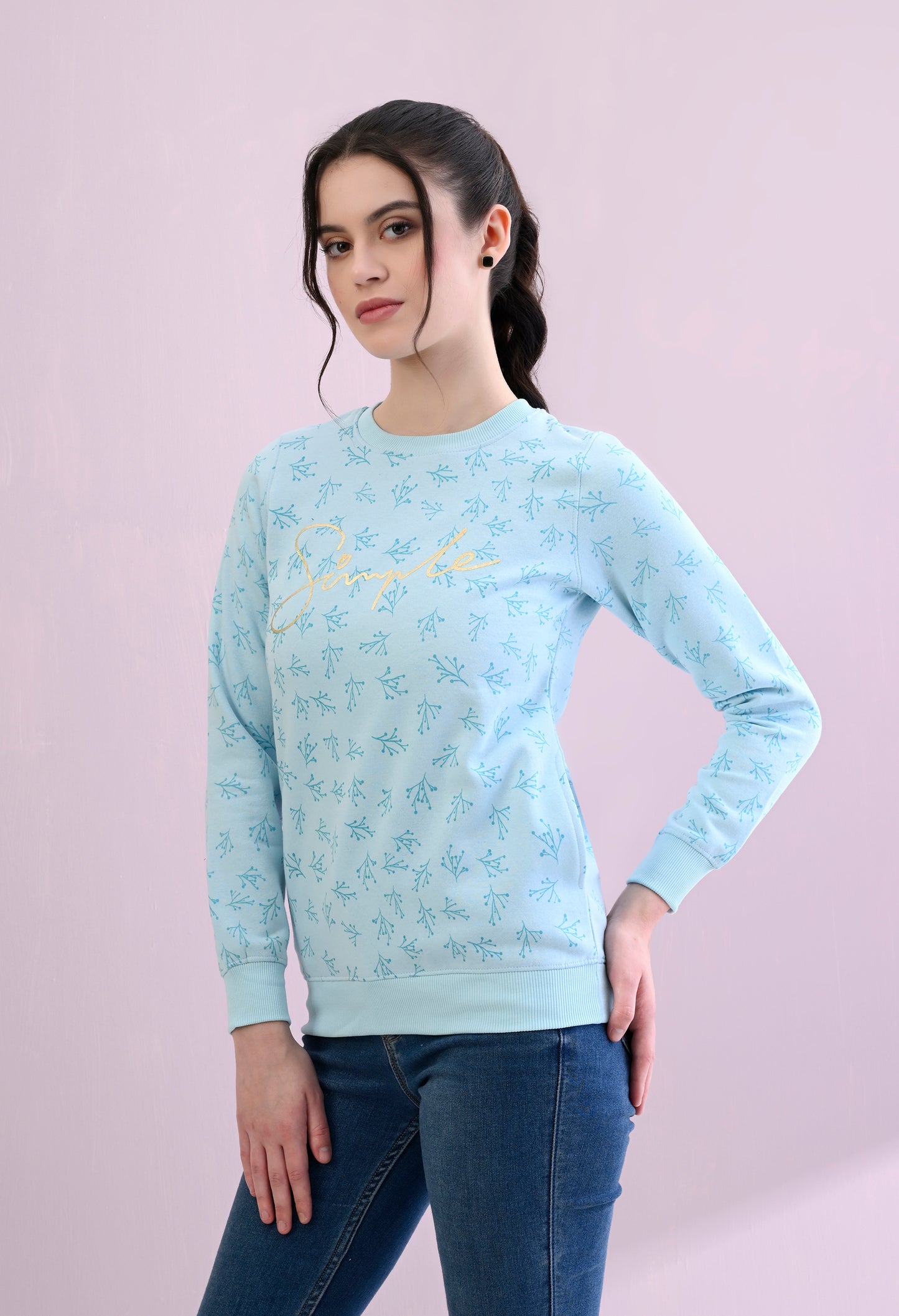 Ice Blue All Over Printed Fleece Sweatshirt