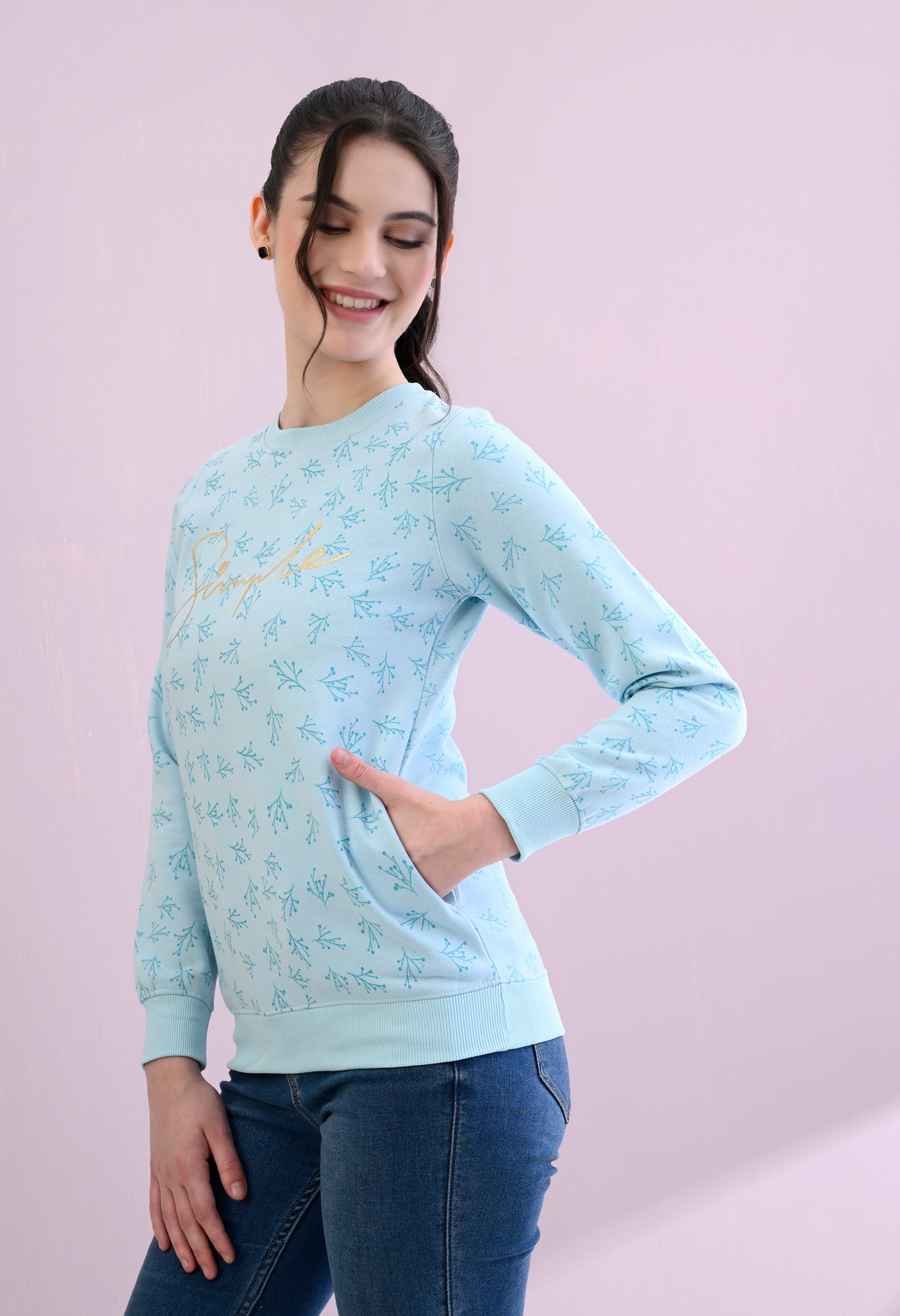 Ice Blue All Over Printed Fleece Sweatshirt