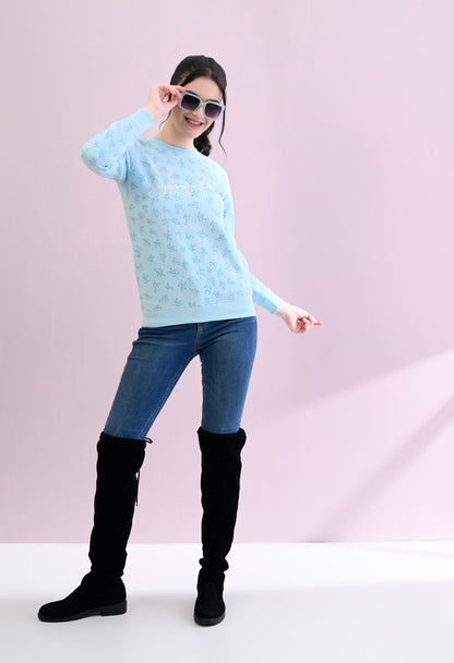 Ice Blue All Over Printed Fleece Sweatshirt