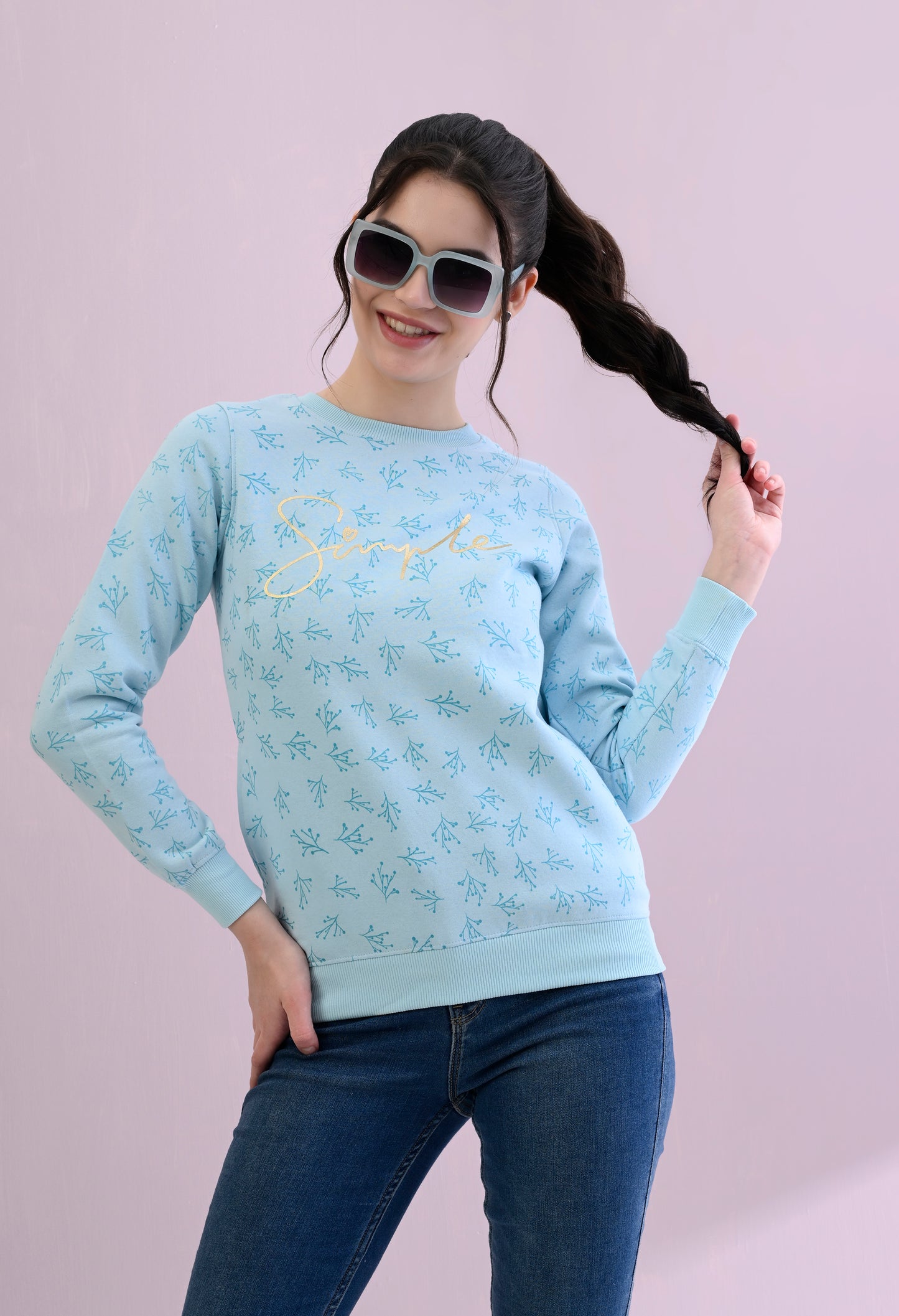 Ice Blue All Over Printed Fleece Sweatshirt