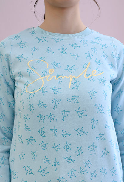 Ice Blue All Over Printed Fleece Sweatshirt