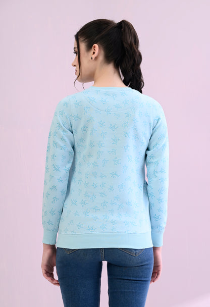 Ice Blue All Over Printed Fleece Sweatshirt