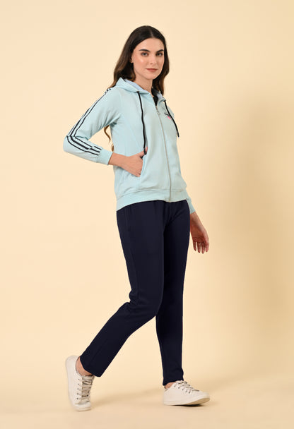 Women's Aqua Blue and Navy Zipper Fleece Co-ord Set