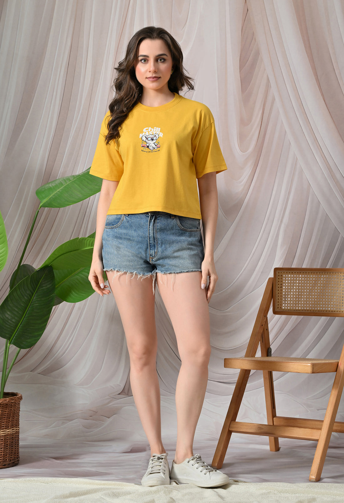 Women's Boxy Fit 100% Cotton T-Shirt with Front & Back Print - Mustrad