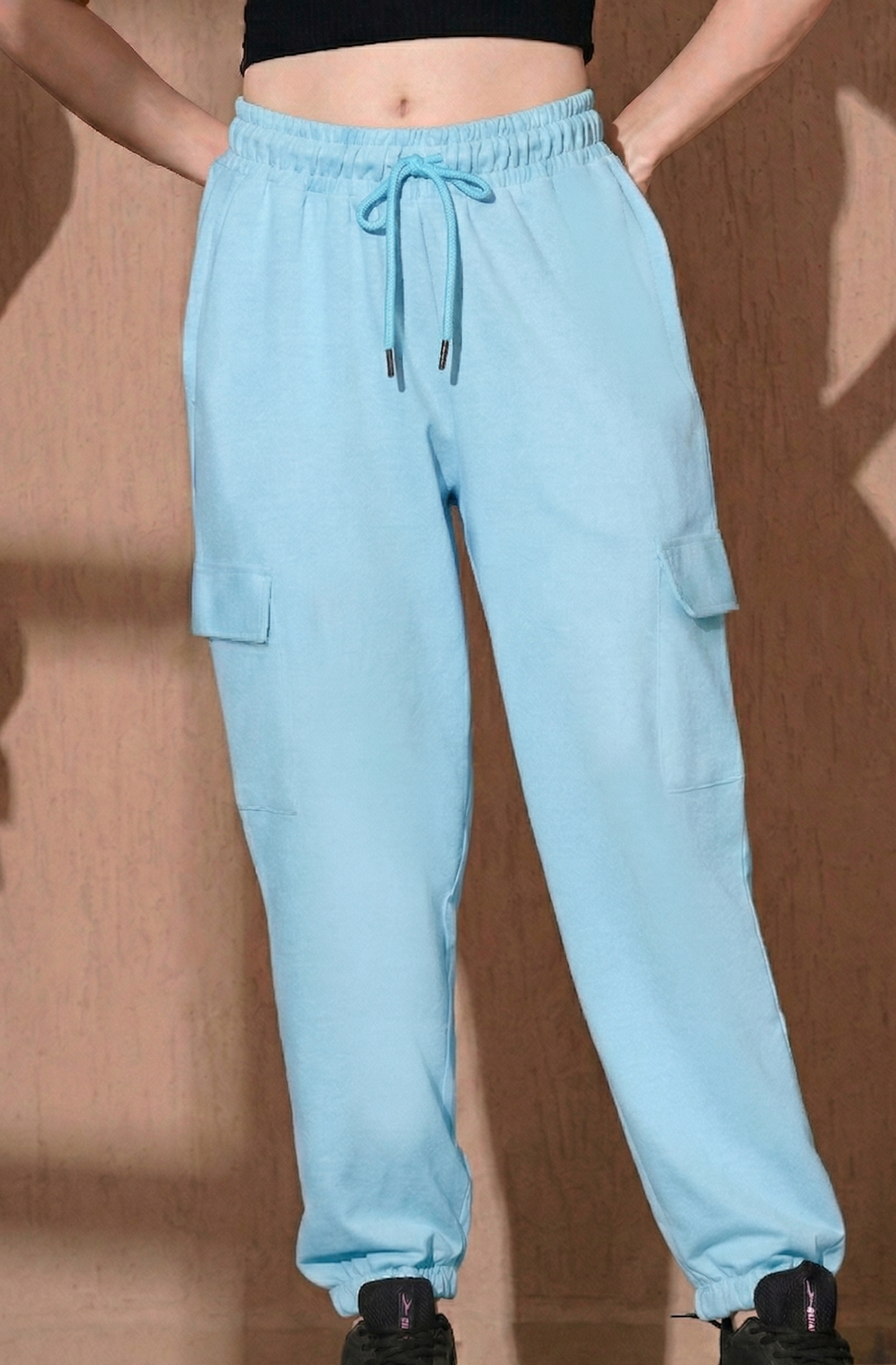 Women Cotton Mid-Rise Joggers - Sky