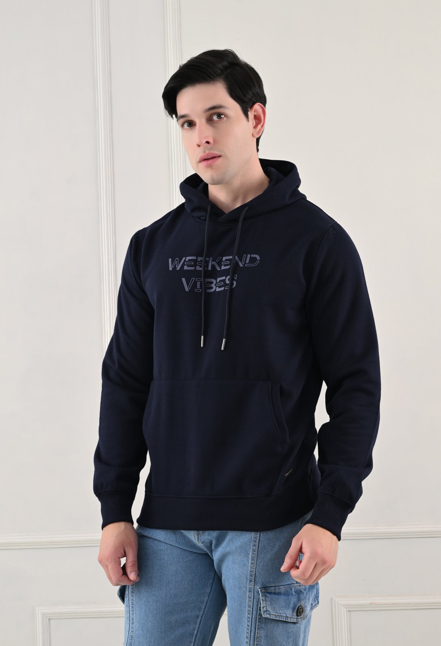 Navy Blue Printed Fleece Hoodie