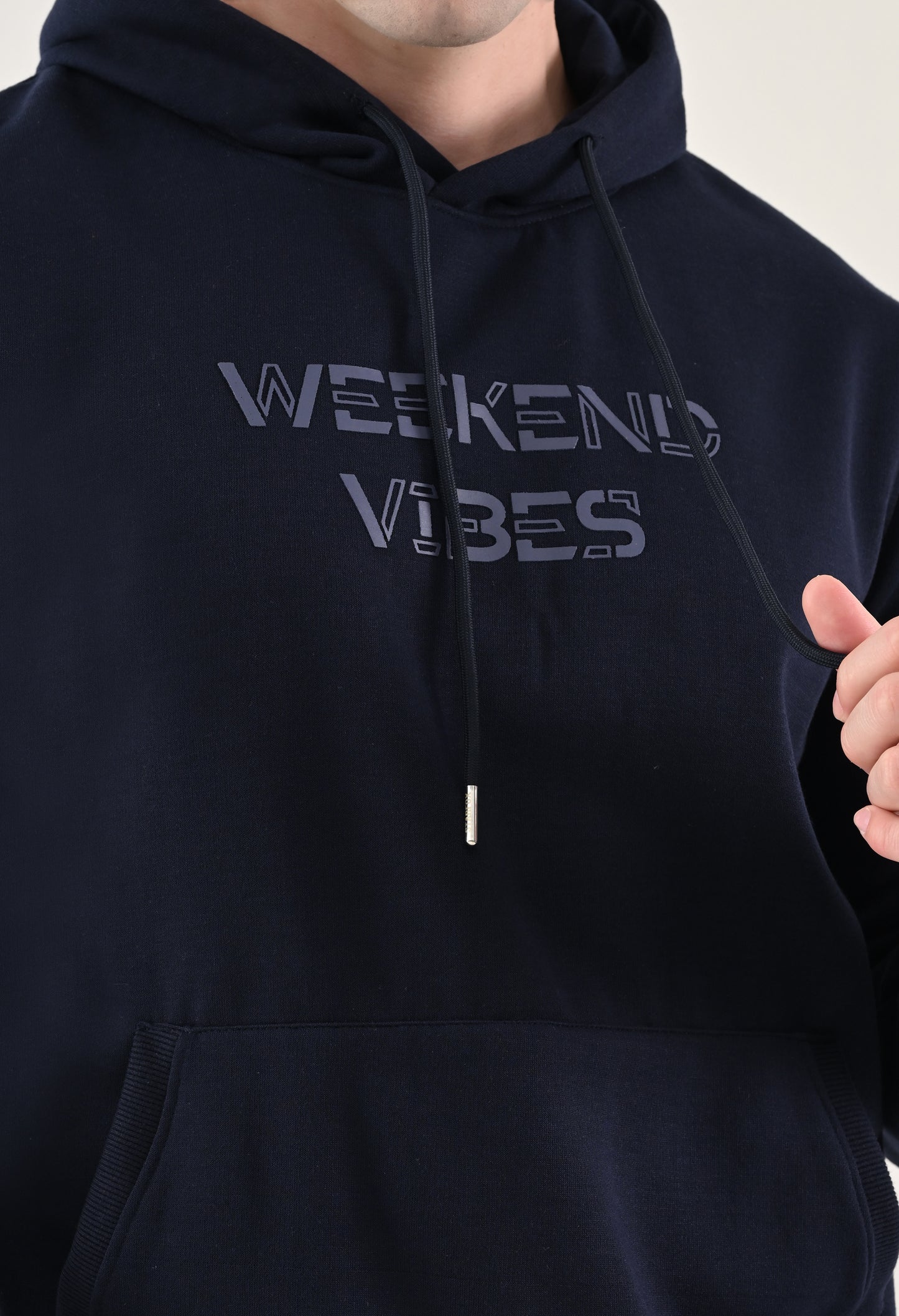 Navy Blue Printed Fleece Hoodie