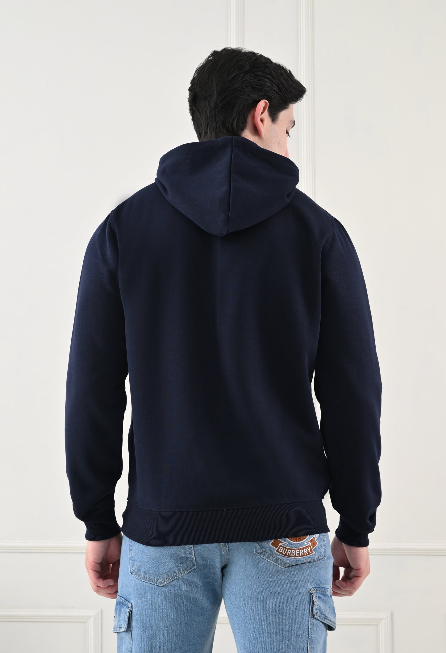 Navy Blue Printed Fleece Hoodie