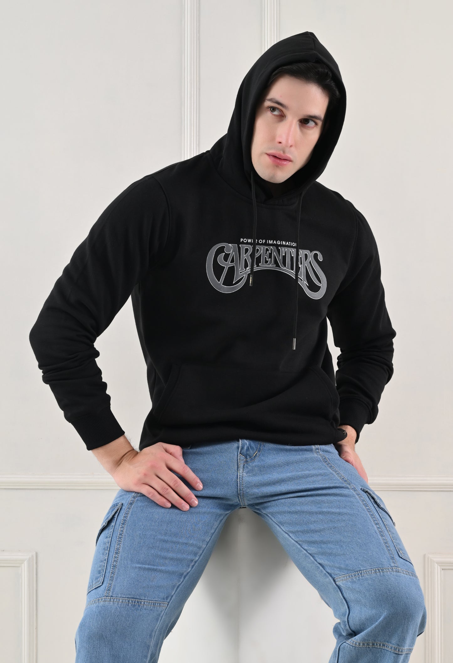 Oynx Black Printed Fleece Hoodie