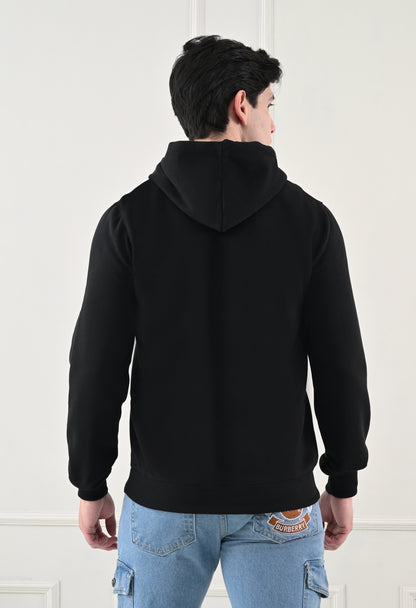 Oynx Black Printed Fleece Hoodie