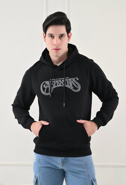 Oynx Black Printed Fleece Hoodie