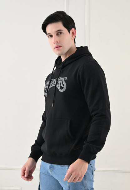 Oynx Black Printed Fleece Hoodie