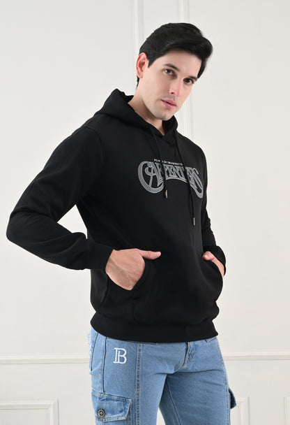 Oynx Black Printed Fleece Hoodie