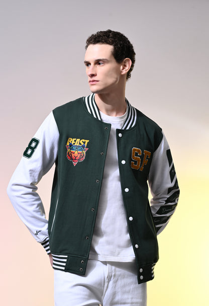 British Green Printed Variety Jacket With Plutch Embroidery