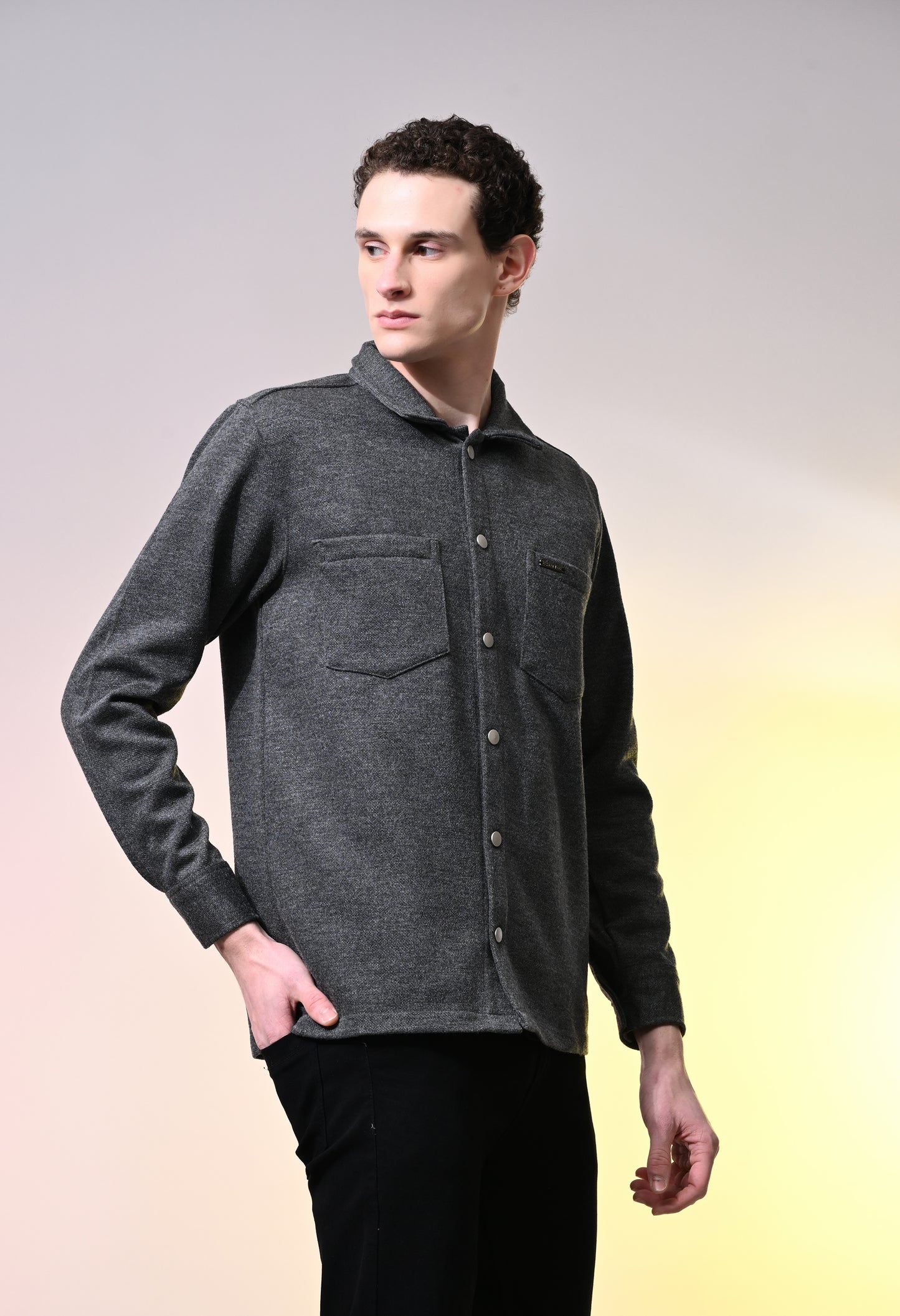 Charcoal Grey Wool Blend Knit Jacket