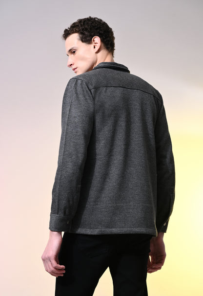 Charcoal Grey Wool Blend Knit Jacket