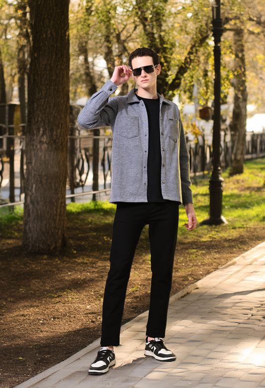 Heather Grey Wool Blend Knit Jacket