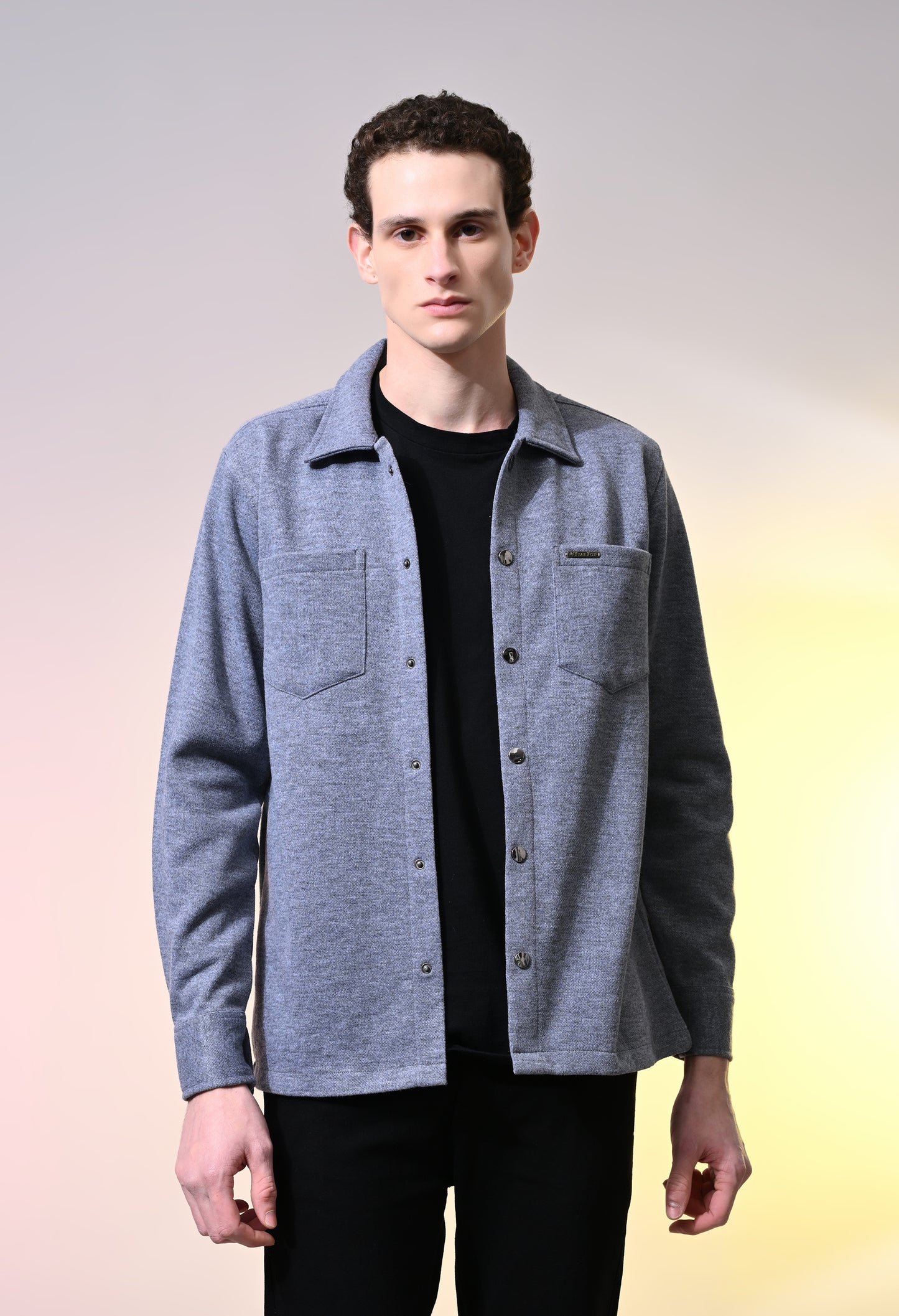 Heather Grey Wool Blend Knit Jacket