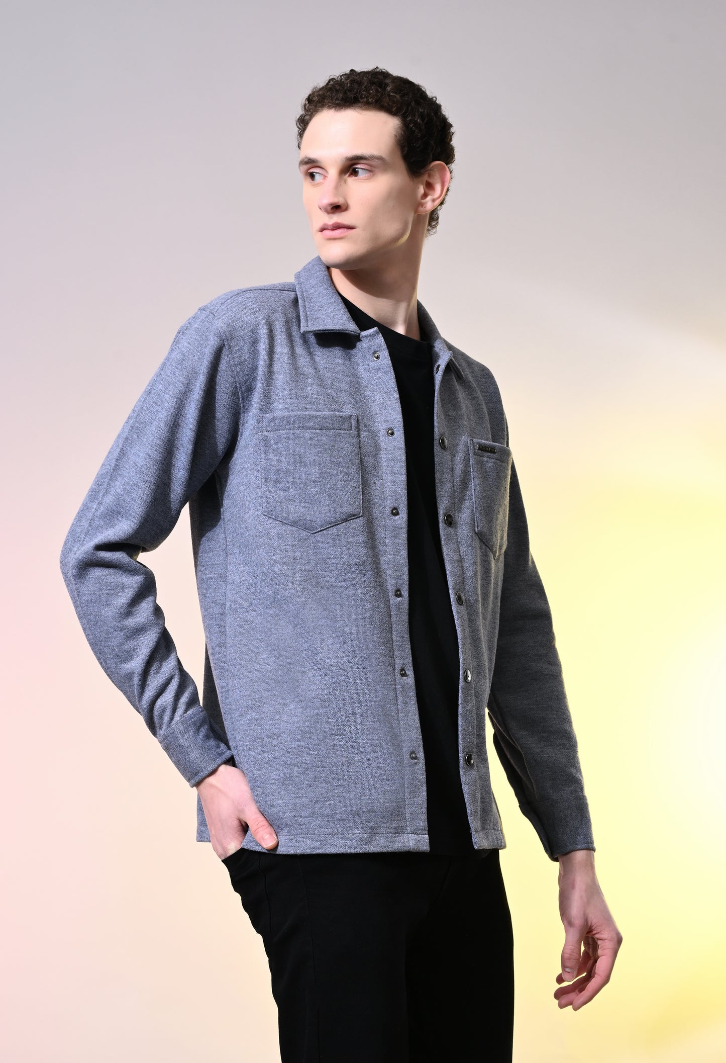 Heather Grey Wool Blend Knit Jacket