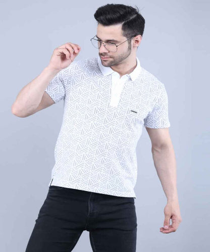 Geometrical All Over Printed Pique Polo T-Shirt