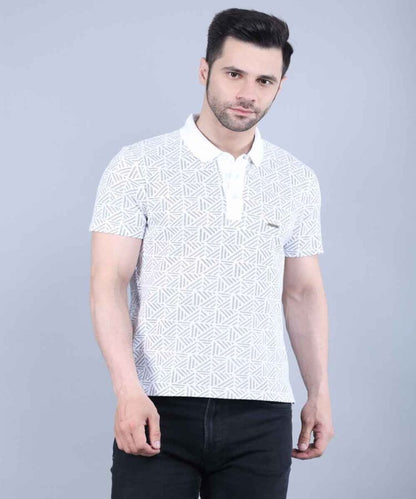 Geometrical All Over Printed Pique Polo T-Shirt