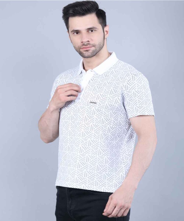 Geometrical All Over Printed Pique Polo T-Shirt