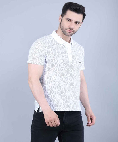 Geometrical All Over Printed Pique Polo T-Shirt