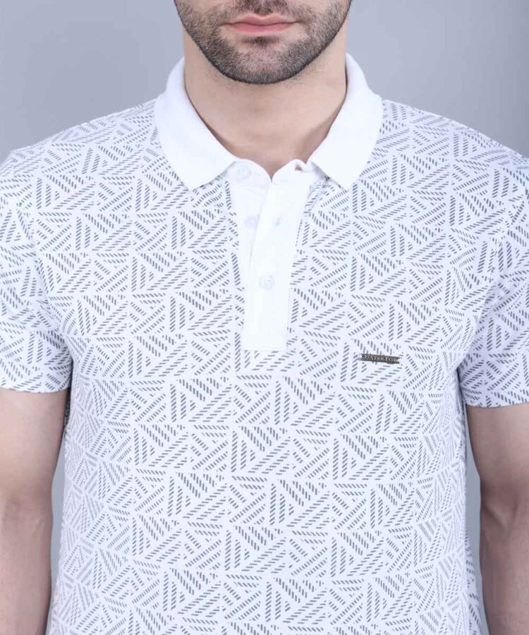 Geometrical All Over Printed Pique Polo T-Shirt