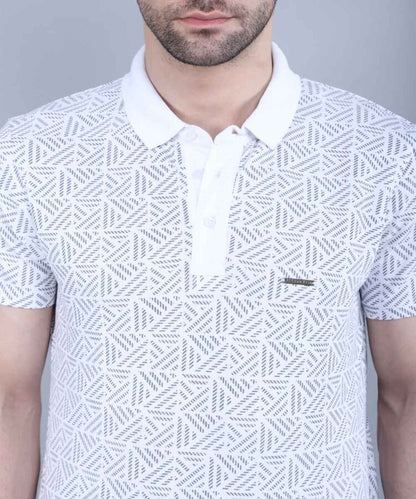 Geometrical All Over Printed Pique Polo T-Shirt