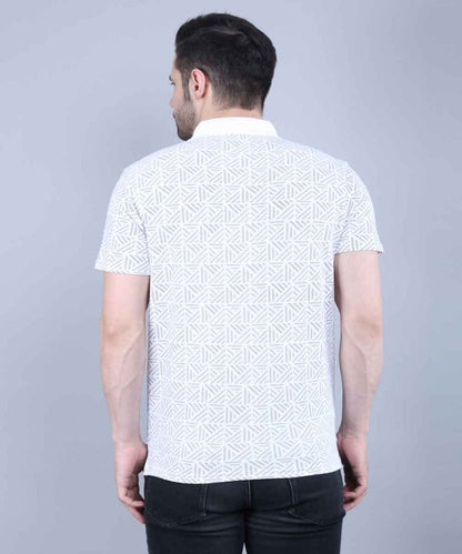 Geometrical All Over Printed Pique Polo T-Shirt