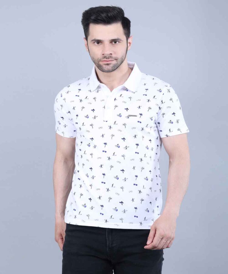 Tropical All Over Printed Pique Polo T-shirt