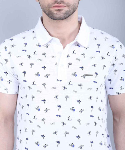 Tropical All Over Printed Pique Polo T-shirt