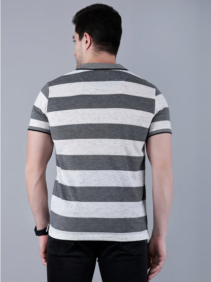 Men's Striped Polo Neck Cotton Blend T-Shirt