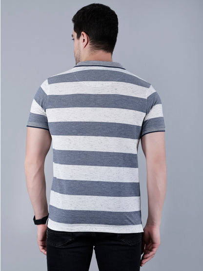 Men's Striped Polo Neck Cotton Blend T-Shirt