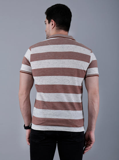 Men's Striped Polo Neck Cotton Blend T-Shirt