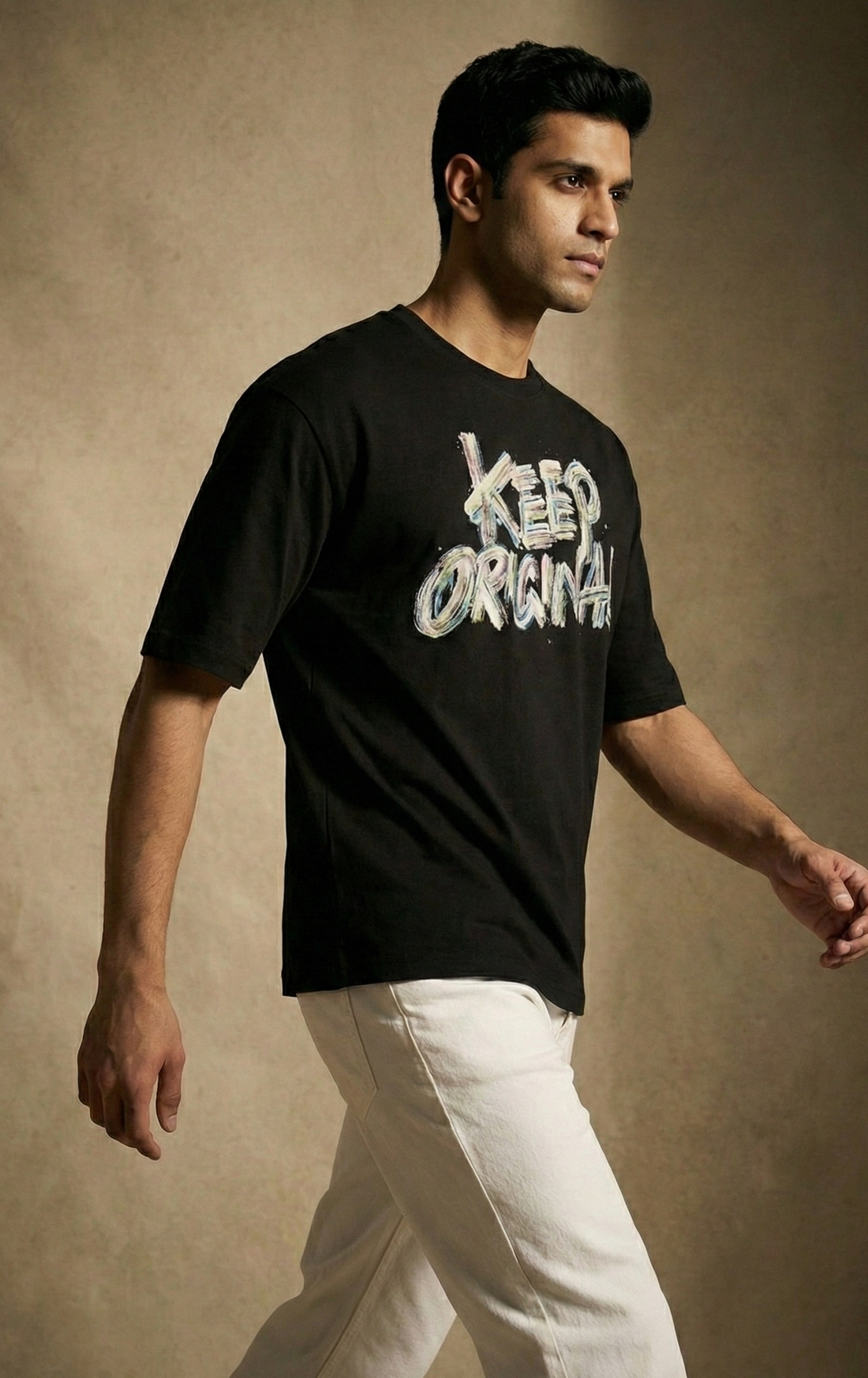 Men,s Oversized Black Print T-Shirt (Get Original)