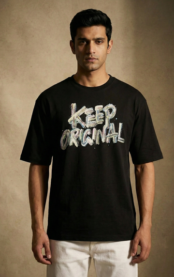 Men,s Oversized Black Print T-Shirt (Get Original)