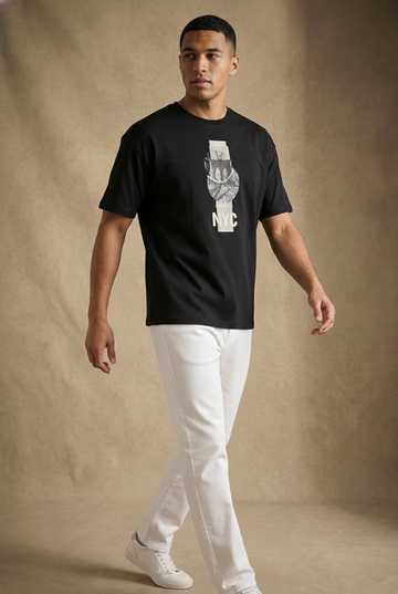 Men,s Oversized Black Hd Print T-Shirt (NYC)