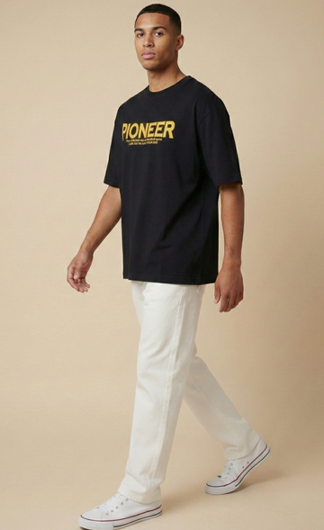 Men,s Oversized Black Print T-Shirt (Pioneer)