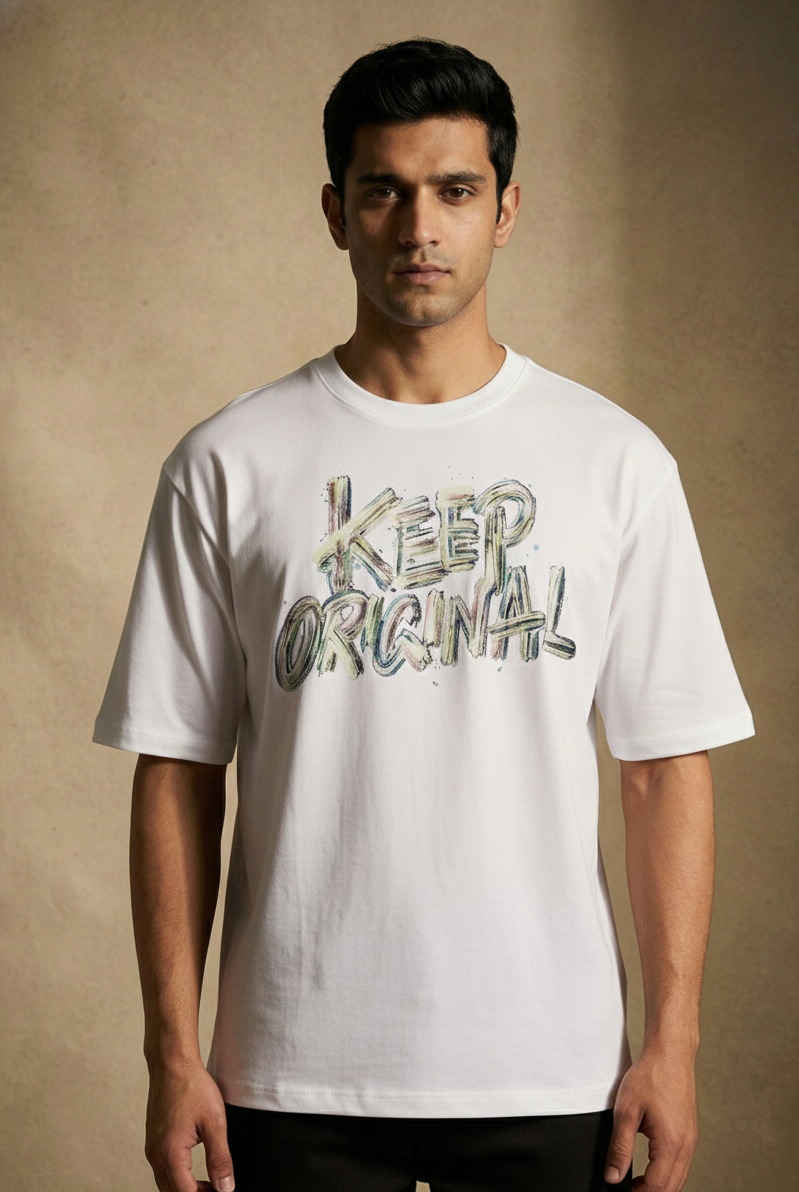 Men,s Oversized White Print T-Shirt (Get Original)