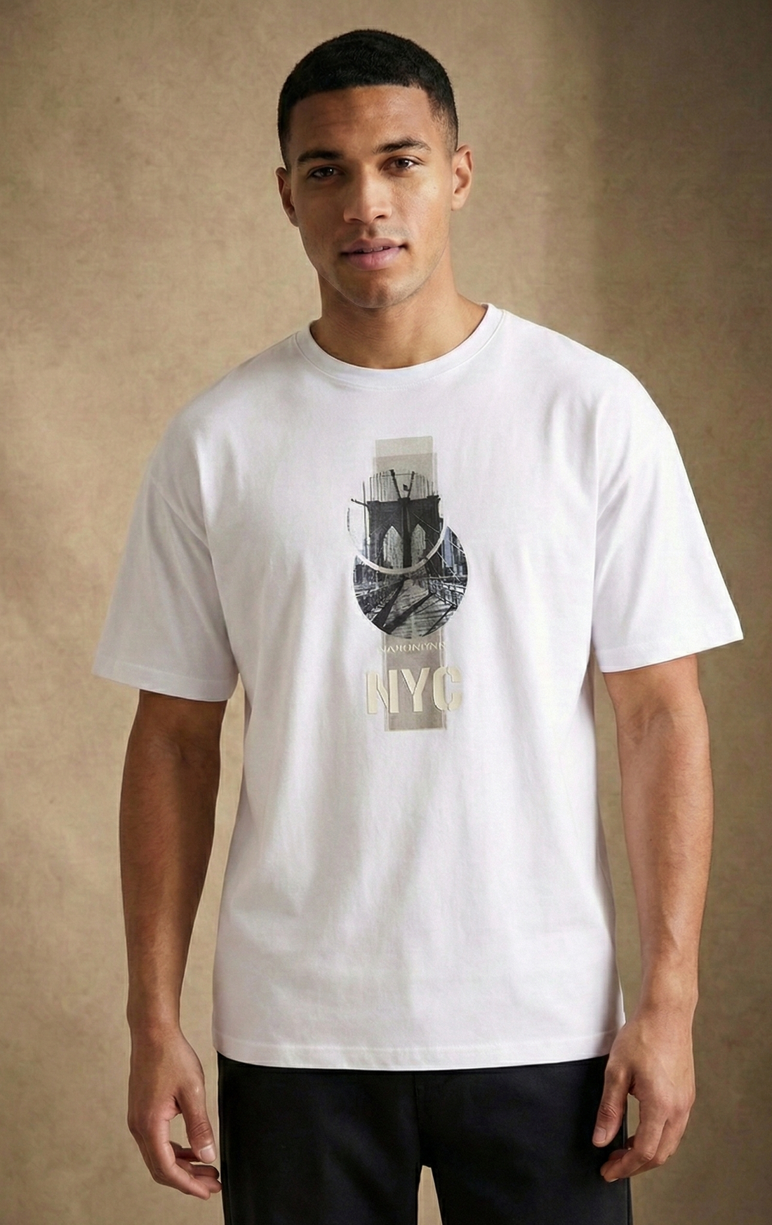 Men,s Oversized White HD Print T-Shirt (NYC)